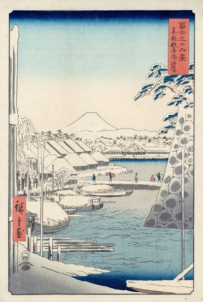 Flussufer bei Sukiya in Edo (Tto Sukiya-gashi), aus der Serie Sechsunddreißig Ansichten des Berges Fuji von Utagawa Hiroshige